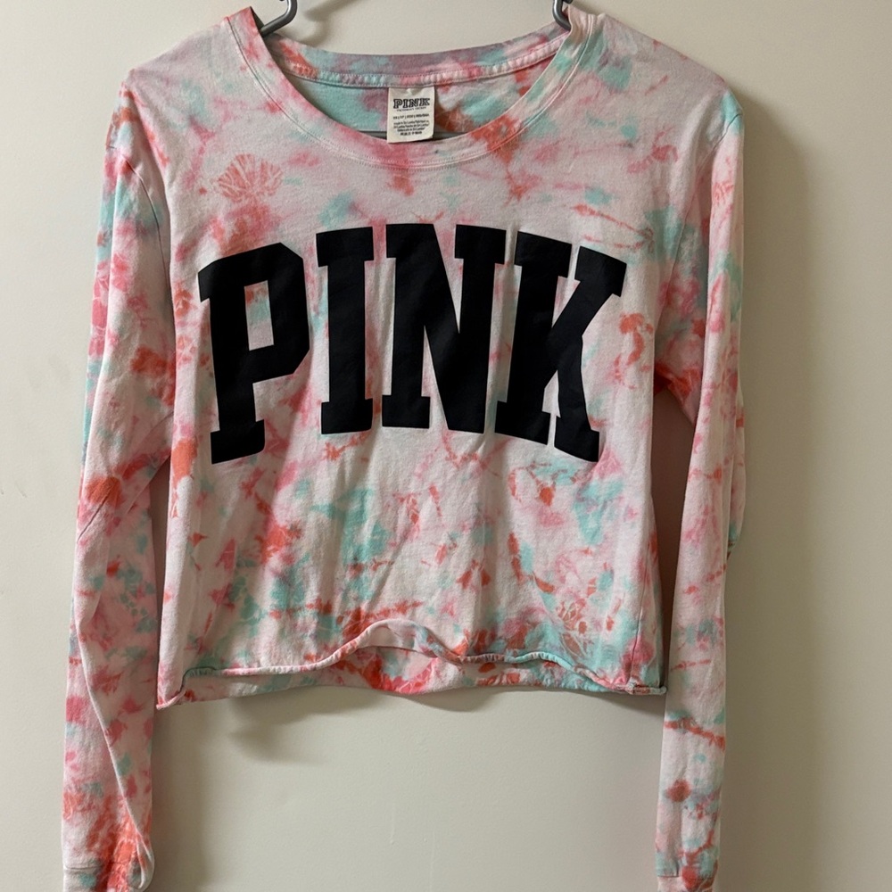 PINK Victoria's Secret Tie-Dye Long Sleeve Crop Top